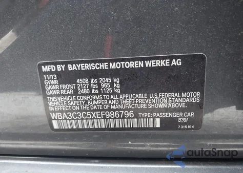 2014 BMW 320I xDrive from USA, damaged, VIN WBA3C3C5XEF986796
